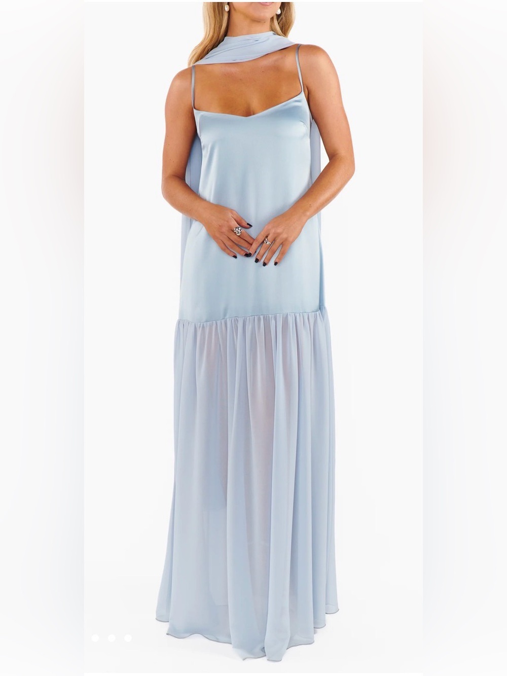 Show Me Your MuMu Pale Blue Maxi Slip Dress with Sheer Skirt